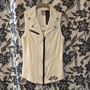 Harley-Davidson White Sleeveless Zip-Up Tank Top